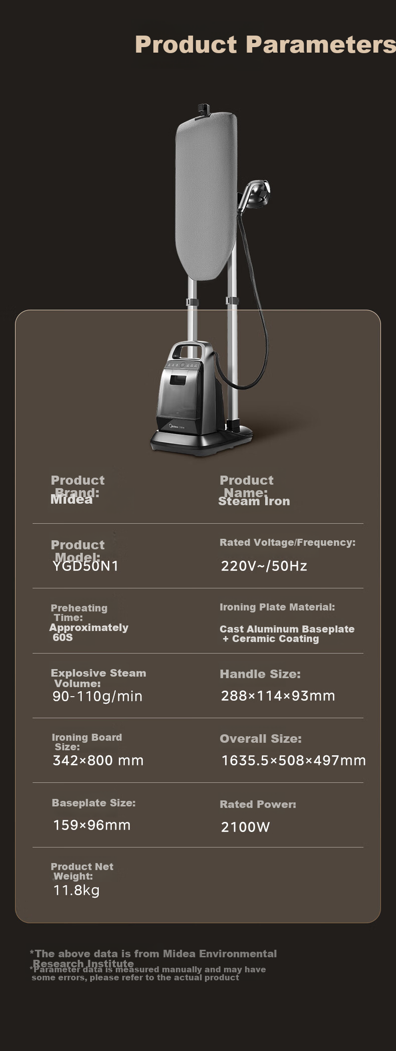 Midea [Gao Ding Huli 7.0] Upright Garment Steamer, 110g/min Explosive Steam, High Power, for Home And Professional Use, Gentle Care Machine for Clothes, YGD50N1 16
