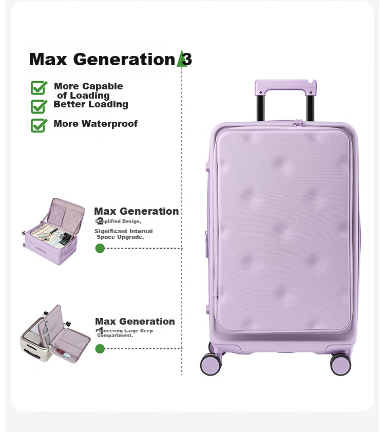 Bromen Bags Large Capacity Suitcase with Side Opening, Trolley Case, Travel Luggage, Password Lock, Celebrity Style, 24-Inch, Purple 9
