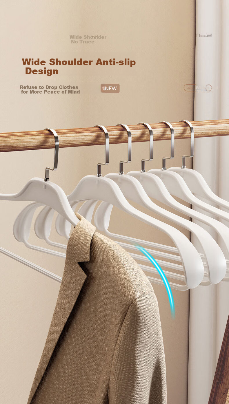 MENGTING Wide Shoulder Hangers, Seamless Clothes Hangers, Thick Plastic Non-Slip Drying Hangers, No Bulging Coat Hangers, Pack of 5 4