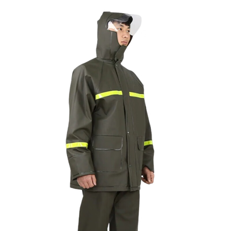 Gongqiyou Adult Reflective Raincoat Set Split Knitted Fabric Anti-Rainstorm Duty Traffic Construction Flood Control Suit Military Green XXL