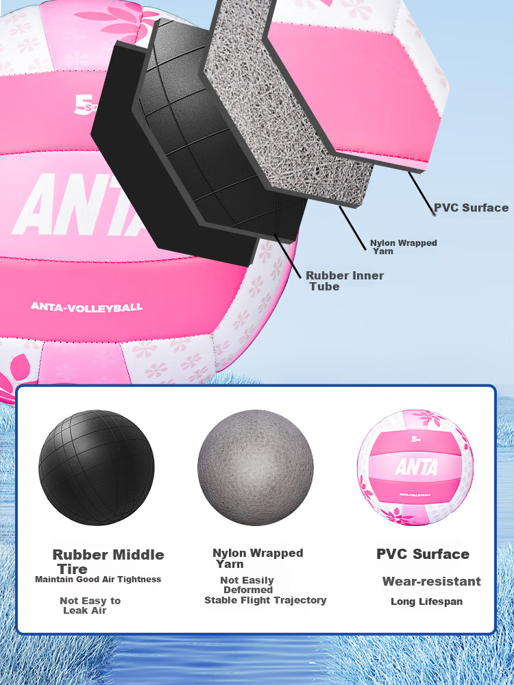 ANTA Volleyball [High School Entrance Exam Training] Competition-Specific Volleyball for Primary And Secondary School Physical Exams, Adults And Children, Men And Women, Size 5, Pink, 152-2 5