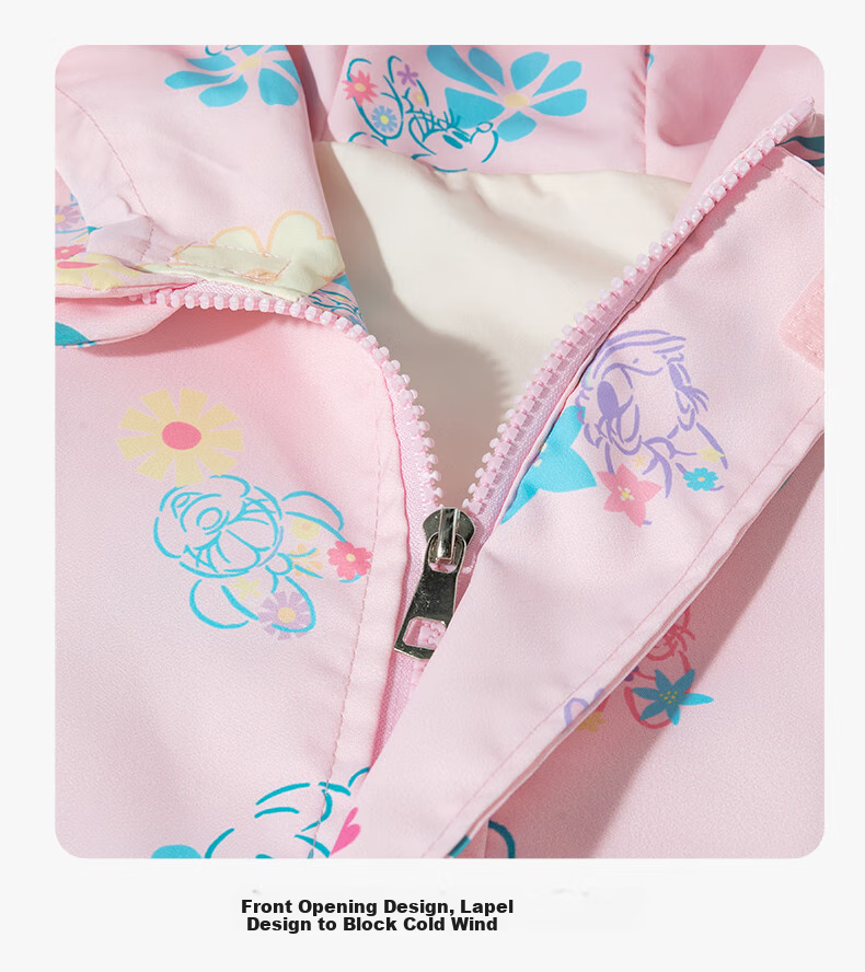Disney Girls' Autumn Cartoon 3-in-1 Windproof Warm Durable Hooded Jacket Pink 120 18