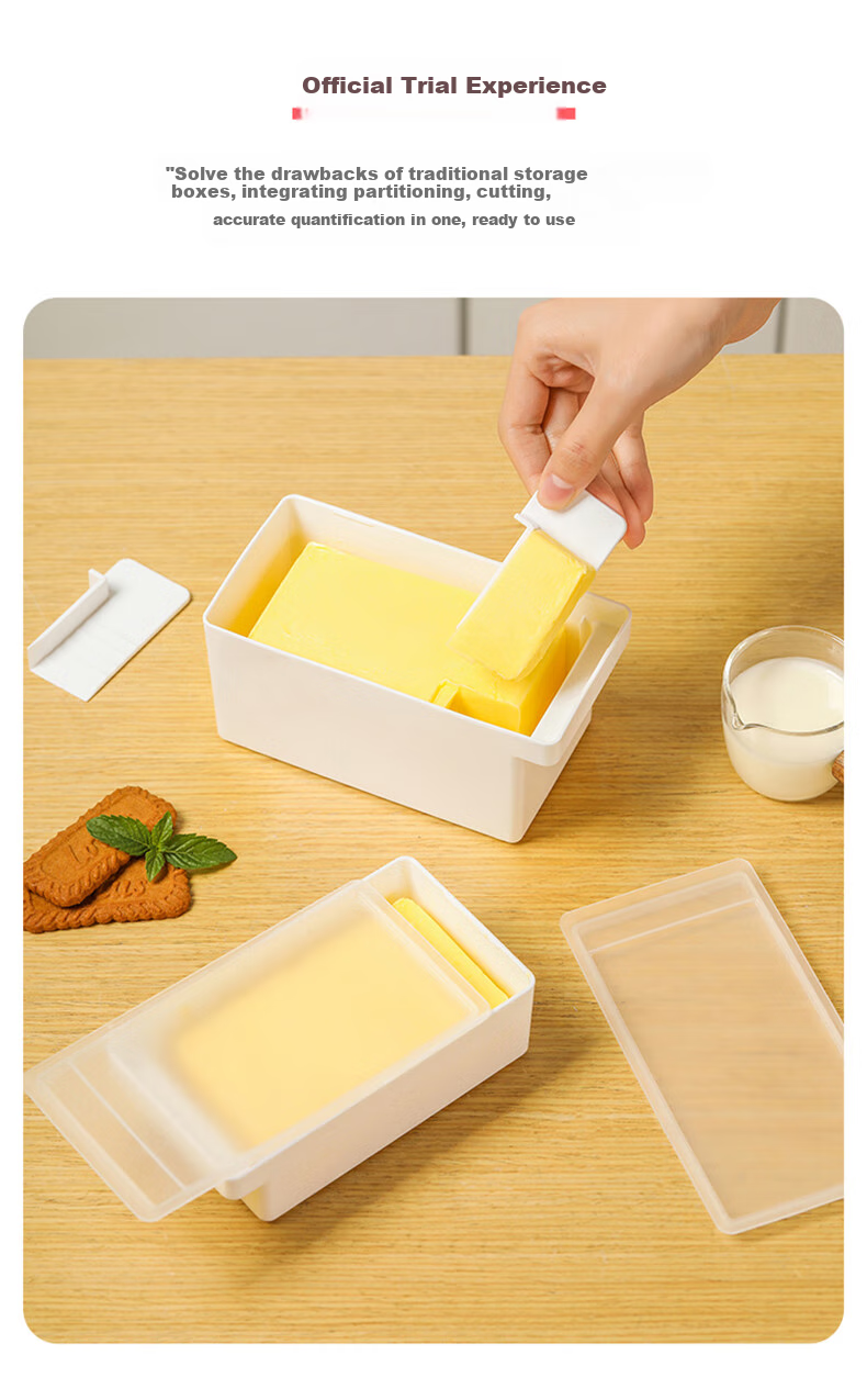 Baijie Butter Container, Storage Box with Lid, Refrigerator Organizer, Cheese Cutter, Large Size 2
