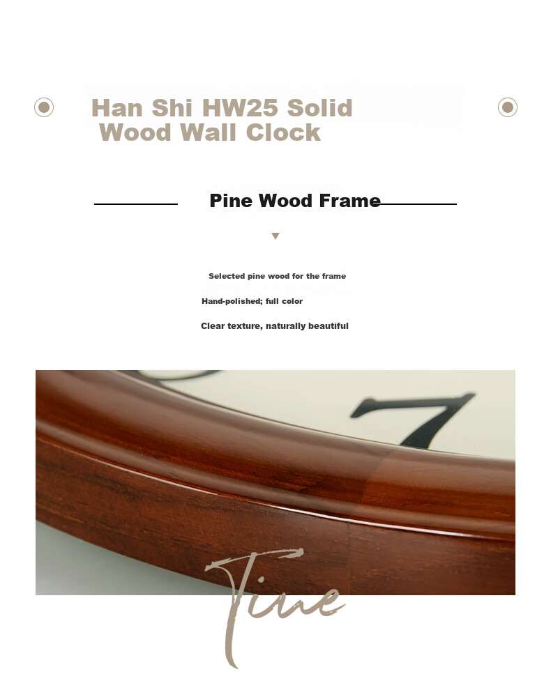 Hense Solid Wood Wall Clock, Stylish Living Room Clock, Creative Timepiece, Quartz Clock HW25, Brown, 16 Inches, 40cm 3