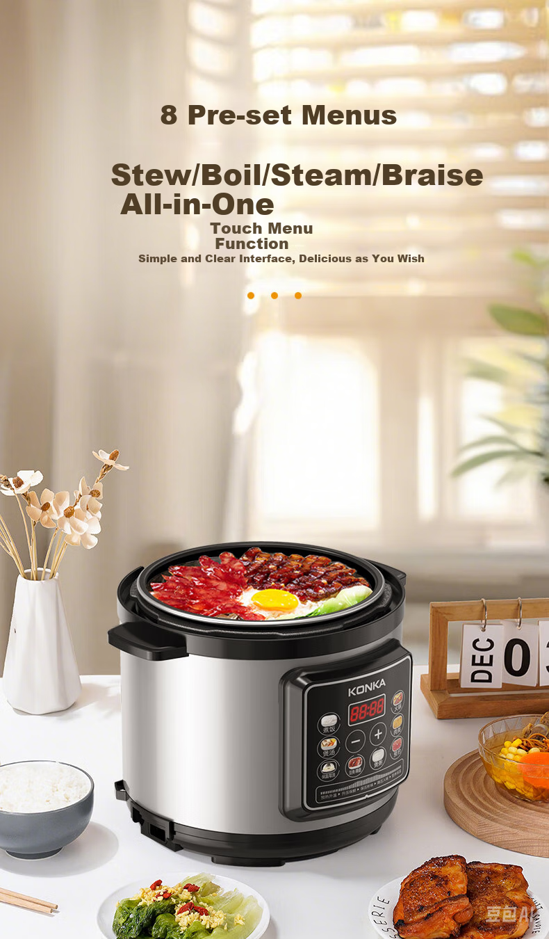 KONKA Electric Pressure Cooker, 5L Multi-Functional Household High-Pressure Cooker with Non-Stick Inner Pot, Smart Reservation Pressure Cooker KYLG-5006E 5