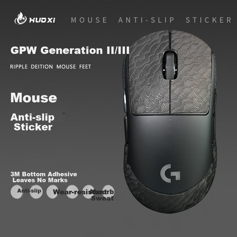 Huoxi Gpw Anti-Slip Sticker Second/Third Generation, Sweat-Proof Side Adhesive Sticker GPW2, Dog Poop King Gaming Wireless Mouse Sticker, Frosted Anti-Slip Sweat-Proof, Black Wave Patter