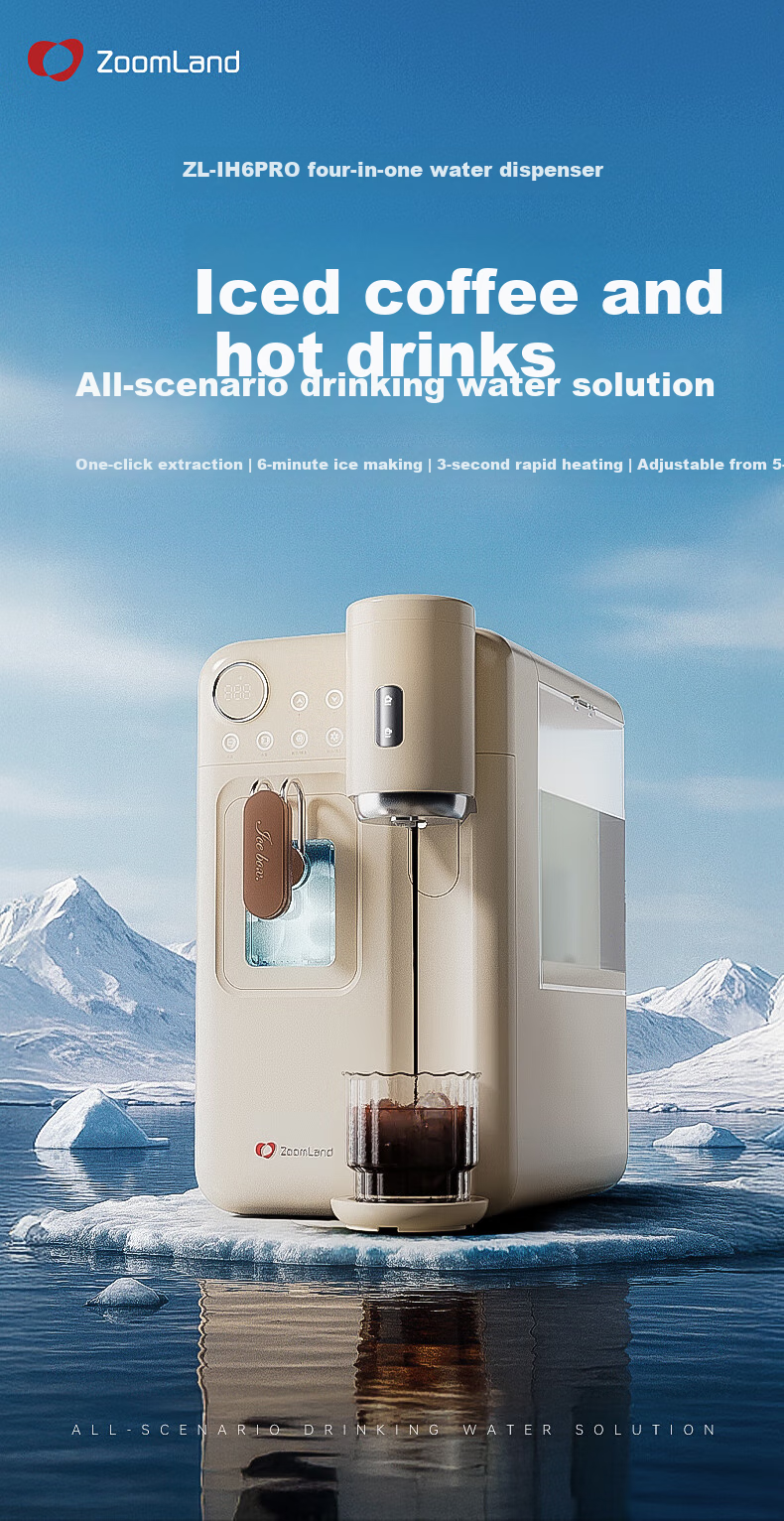 Zhuolang Ice Maker And Water Dispenser Combo, Coffee Machine with Ice Making Function, Countertop Instant Hot Water Dispenser for Home Use, Milk Frother, Direct Drinking Ice Maker, Cold And Hot All-In Ice Cube Machine, Americano Coffee Machine IH6 2
