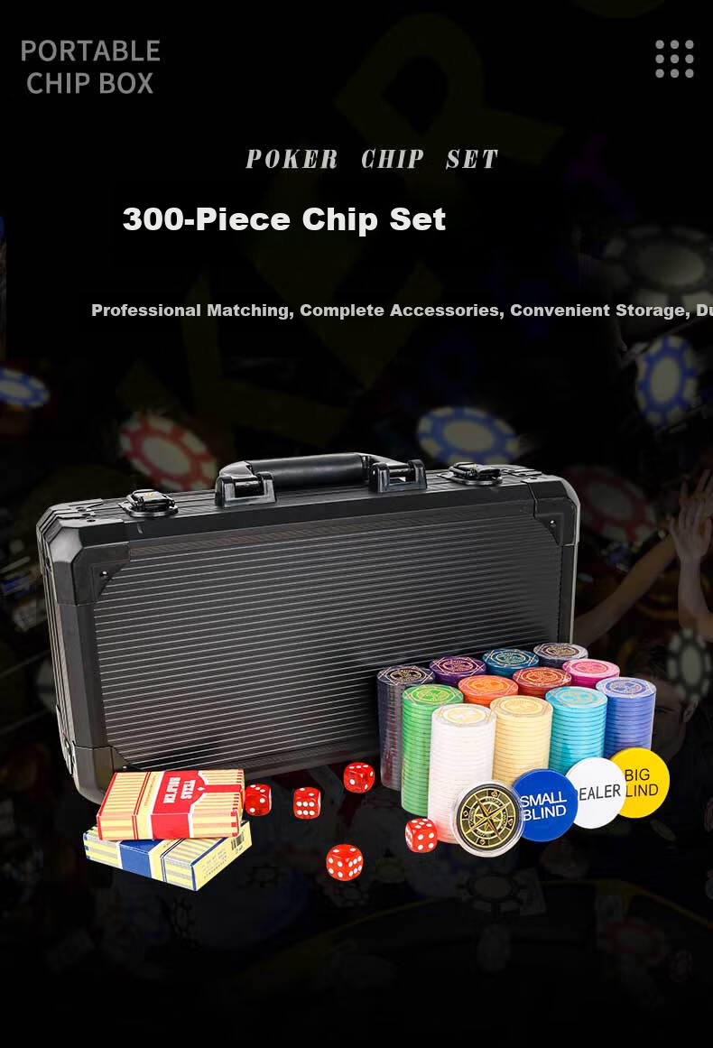 Miaoji Poker Chips Ceramic Chip Set for Texas Hold'em And Mahjong, 300 Pieces with Aluminum Box + Playing Cards MJ8329 1