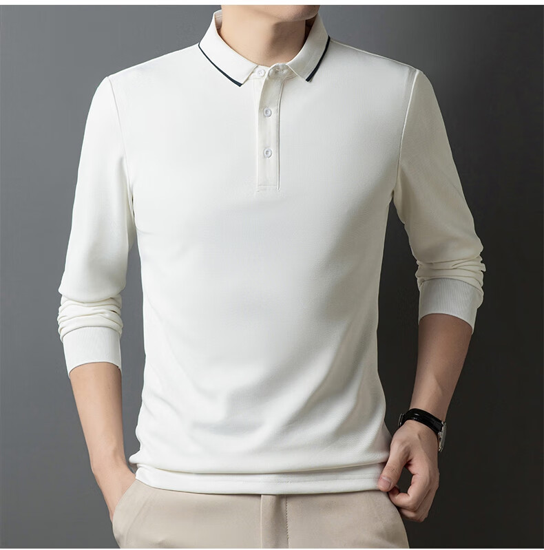 MULINSEN Men's Long Sleeve Polo Shirt Spring Autumn Casual Business Simple Black M 5