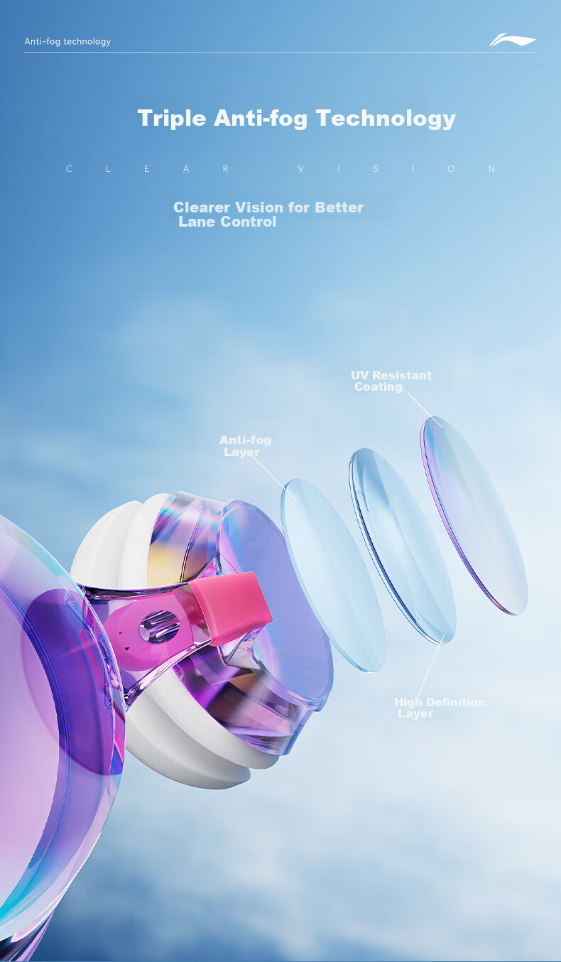 Li-Ning Children's Swimming Goggles, Youth-Fitting Anti-Fog Dual-Lens Professional Competitive Speed Coated Swimming Goggles 1292 Pink 4