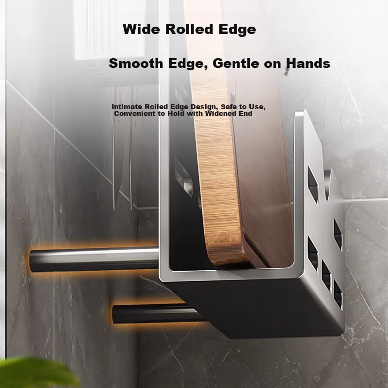 Huxiansen Kitchen Knife Holder, Multi-Functional Wall-Mounted Storage Rack for Knives, Cutting Boards, Chopsticks And Utensils 6