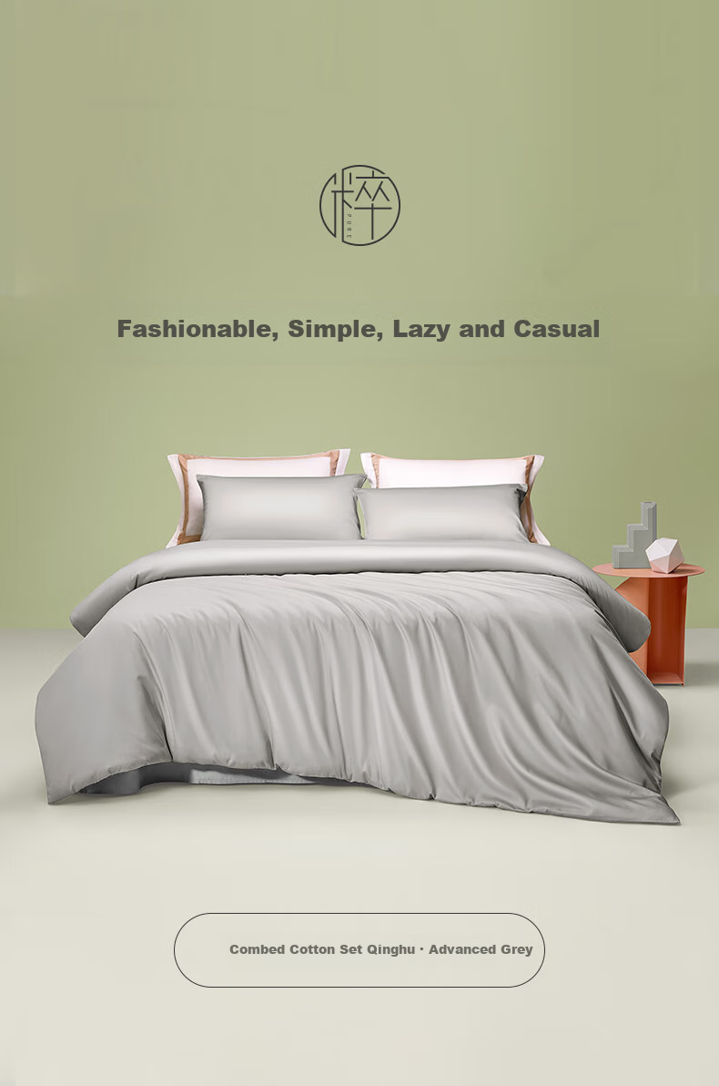 LUOLAI Home Textiles 60-Count Pure Cotton Bedding Set, Three-Piece Set Including Bed Sheet And Duvet Cover, Gray, 150*215 Cm 1