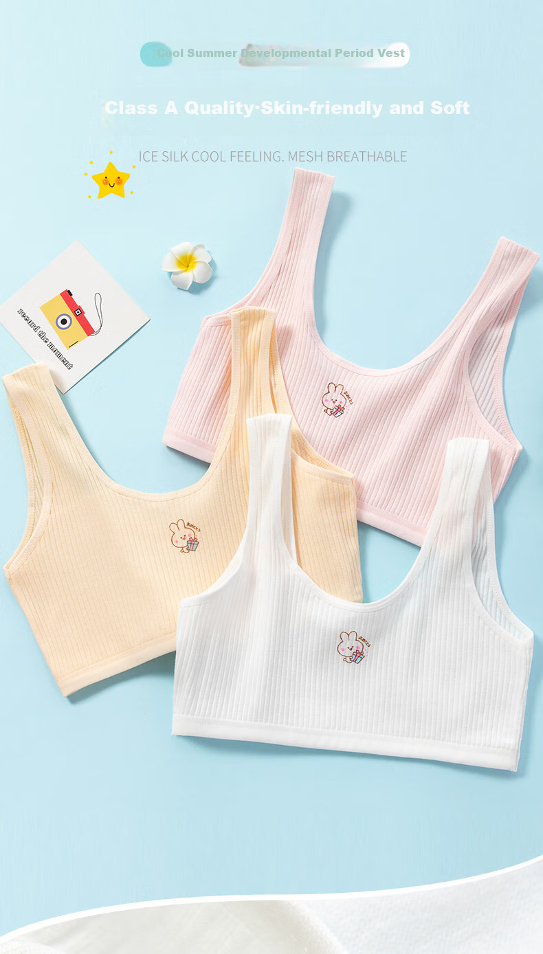 Dingguagua 2-Piece Girls' Underwear, First Stage Children's Puberty Cotton Anti-Nipple Show Bra for 8-14 Year Old Girls 1