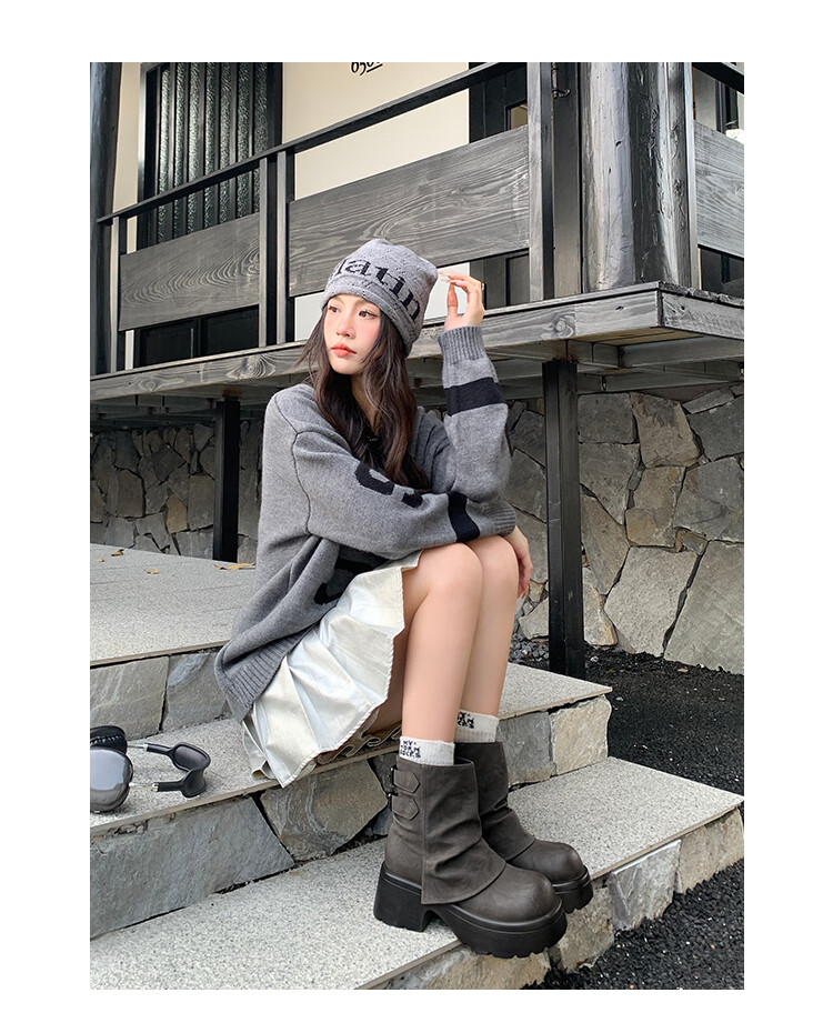 Josiny Platform Fashion Boots Women 2025 Autumn Winter New Stylish Mallard Short Boots British Style Martin Boots Yellow Brown Size 37 5