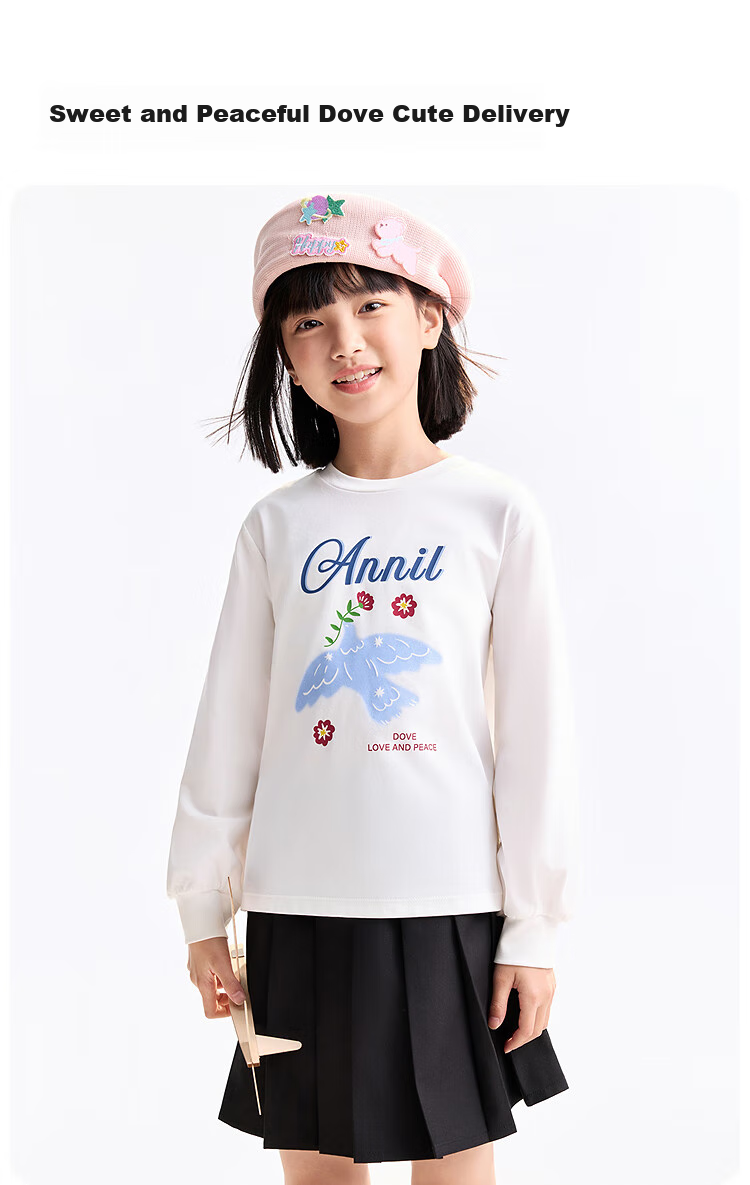 Annil [100% Cotton Quick-Dry T-Shirt] Girls' Round Neck Long-Sleeve T-Shirt, 2025 Autumn New Sports Base Layer 4
