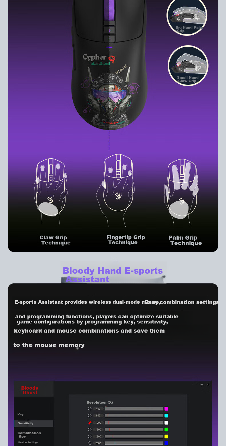 A4TECH Wild Tribe R72ProDuo Wireless USB Gaming Mouse, Blood Hand Phantom Delta PUBG CS Rechargeable Base, Lightweight 3395 E-Sports Phantom Hacker 13