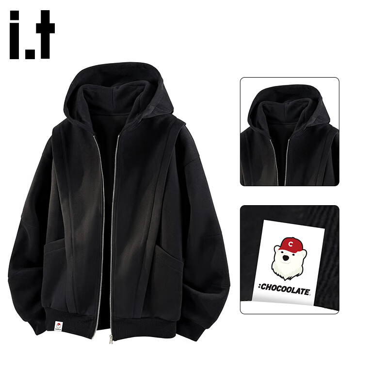 :CHOCOOLATE IT Cardigan Hoodie Men's Winter New American Style Trendy Warm Jacket Black L