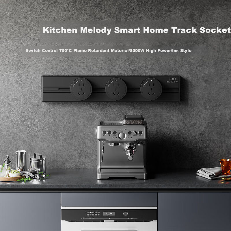 Shuxiang Household Kitchen Power Track Socket, Surface-Mounted Ultra-Thin Sliding Rail Socket, Wireless High-Power Island Countertop Sideboard, Movable Guide Rail Power Strip