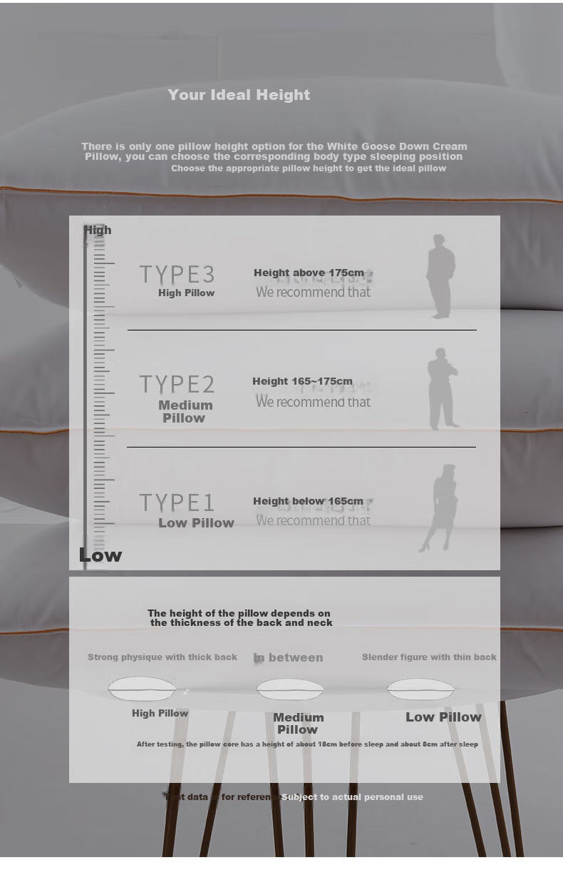 SHEONE Hotel Pillow, All-Cotton Feather Pillow, Soft Goose Down Pillow Core, Single Pack 48*74 6