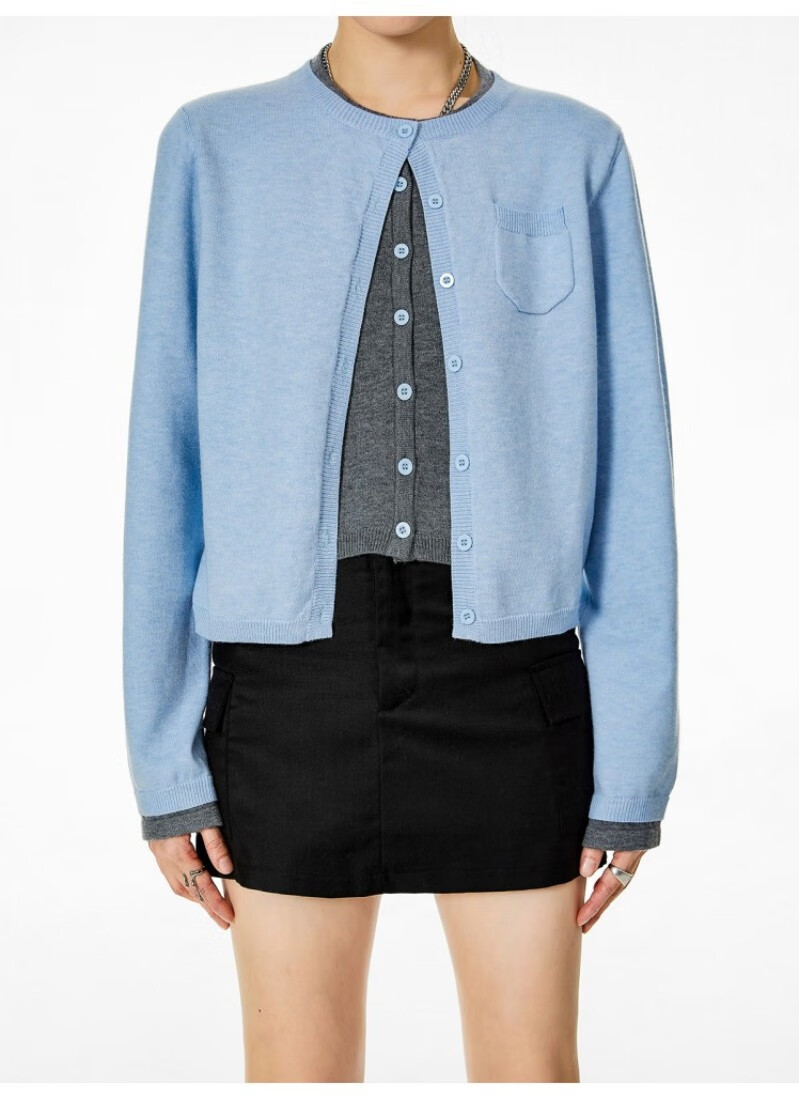 ICH MODE American Vintage Two-in-One Knit Cardigan Women Autumn Winter Sweater Jacket Base Shirt Long Sleeve Top Dark Gray XL 11