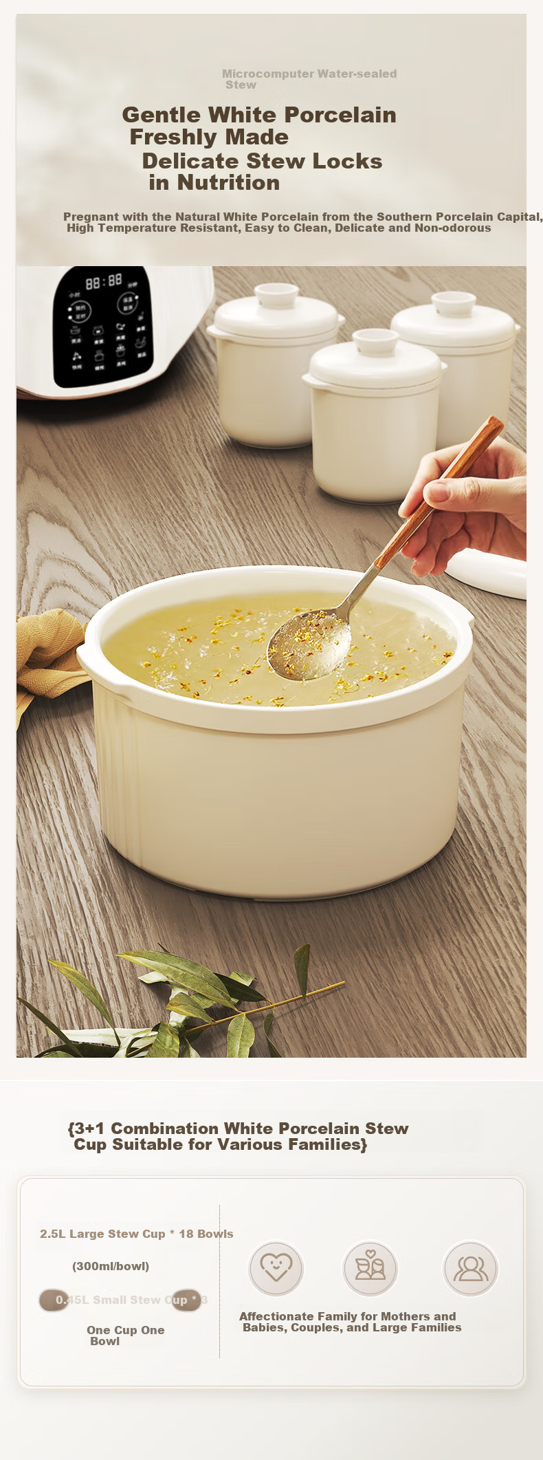 TONZE Stainless Steel Waterless Electric Stew Pot, Fully Automatic Soup Cooker, 3-6 Person Ceramic Bird's Nest Stew Pot, 3.5L GSD-353GE2 7