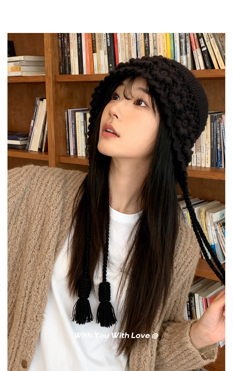 Zhenxiang Women's Spring Autumn Woolen Hat Flower Hand-Crocheted Knit Hat Travel Photo Outfit Birthday Gift Z868 5