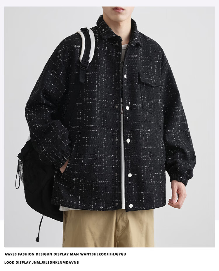 NASA GISS Men's Jacket Spring Autumn Winter Hong Kong Style Trendy Loose Versatile High-End Lapel Coat Black L 5