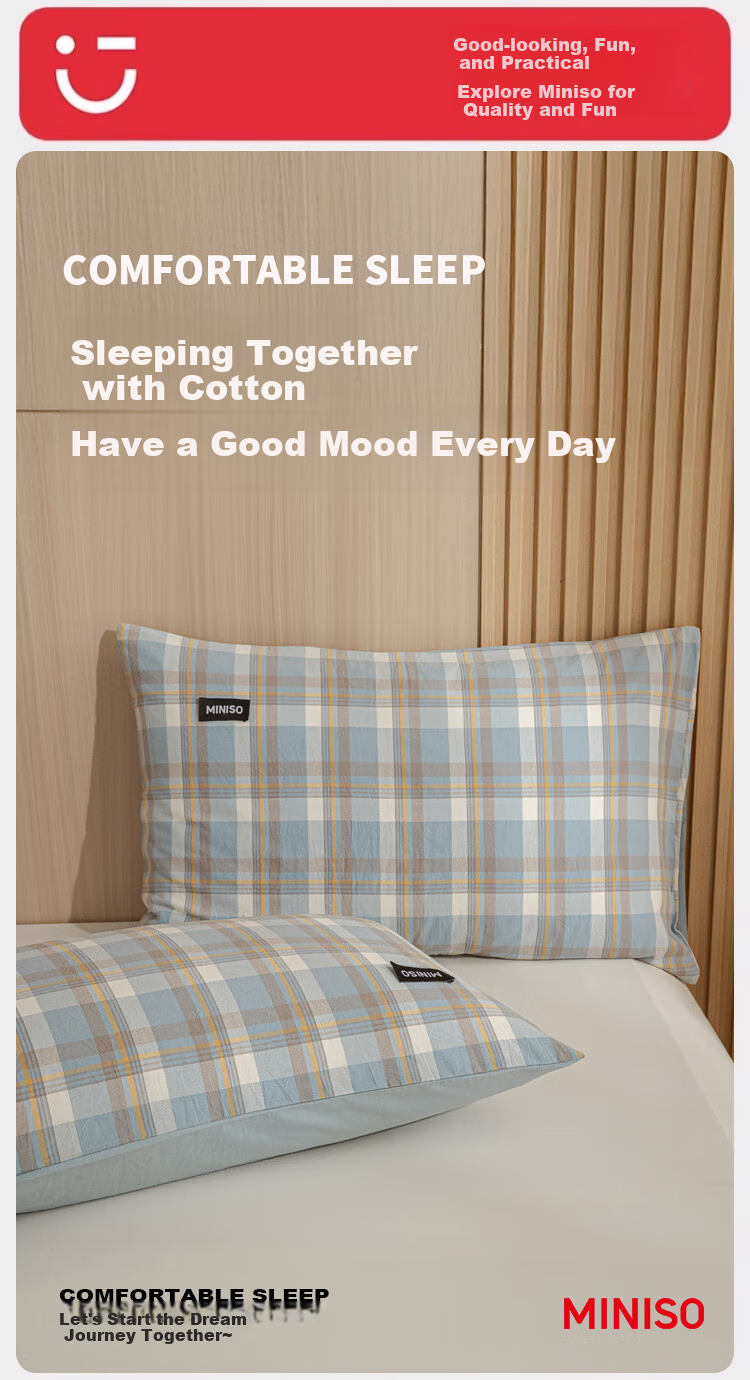 MINISO 100% Pure Cotton Pillowcase Set of Two, All-Cotton Woven Washed Cotton Pillow Protector Cover, Pillowcase Set of Two, 48*74cm 1