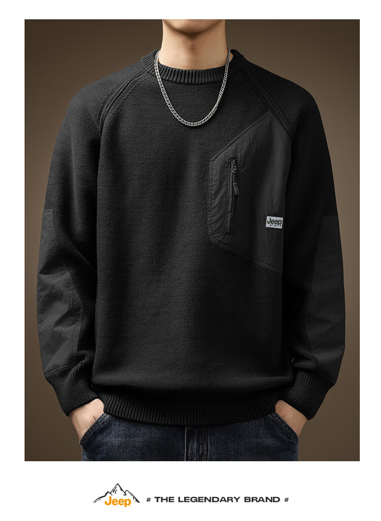 JEEP Men's Winter Sweater Loose Fit Crew Neck Premium Knitwear Inner Layer Men's Clothing Luxury Gold XL 3