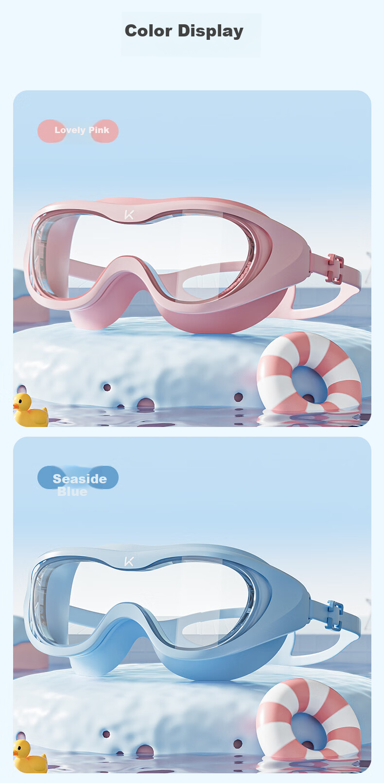 Keep Children's Large Frame Swimming Goggles, Boys And Girls High-Definition Waterproof Anti-Fog Professional Swimming Glasses And Swim Cap Set, Cute Pink 6