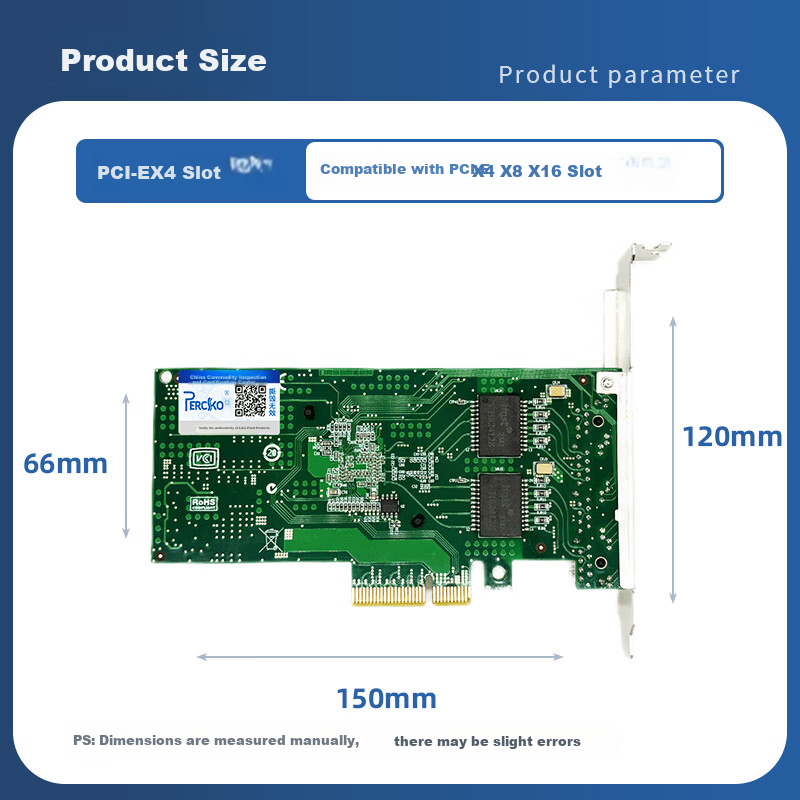 PERCKO X4 Quad Gigabit Ethernet Card I350-T4, Intel I350AM4 Chip, PCI-E X4 Server Network Card, Compatible with I350-T2 Machine Vision Industrial Camera