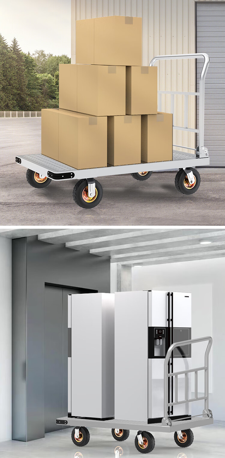 Xinyuechanghui Steel Plate Truck, Flatbed Cart, Small Trolley, Hand-Pulled Cart, Logistics Trailer, 80*125cm, Load Capacity 2000 Jin, CB-GB025 2
