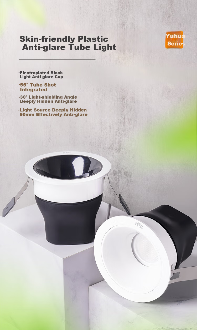 NVC LED Downlight for Home Living Room, Recessed Ceiling Light, Anti-Glare Black Cup, 7W, Smart Stepless Dimming [Yuhua] Ra95 1