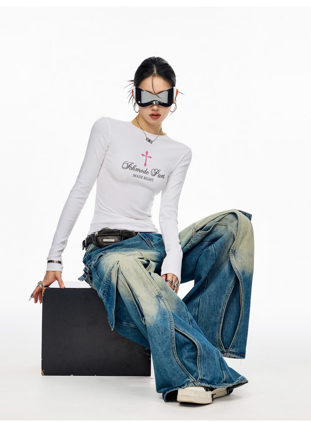 ICH MODE American Style Cross Shoulder Long Sleeve T-Shirt Women Spring Summer New Slim Fit Off-Shoulder Top White S 6