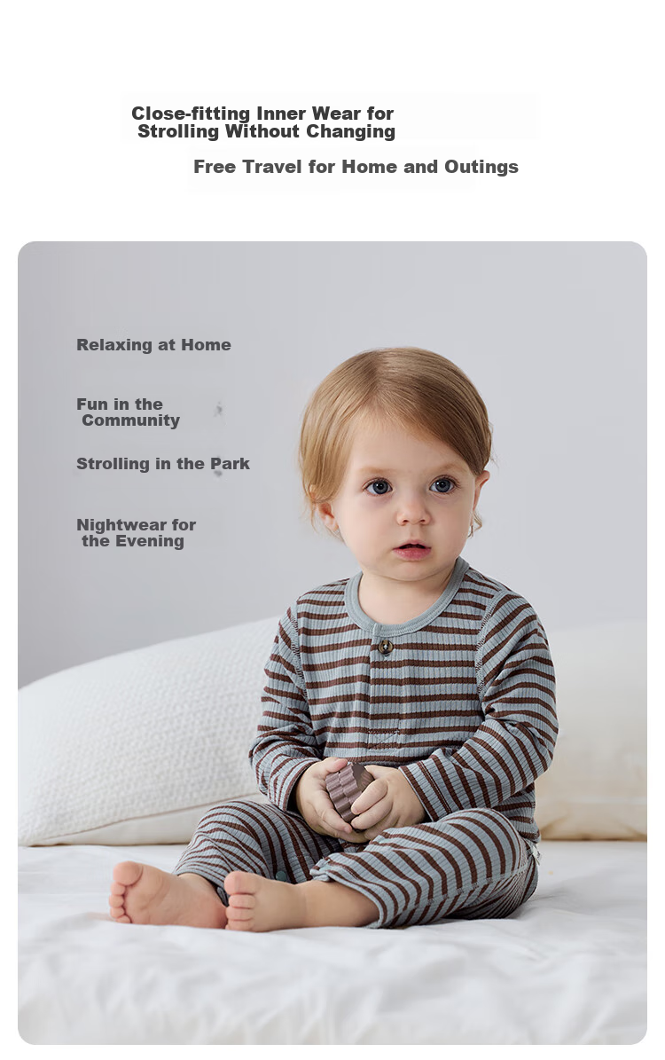 Babylove Baby Romper Spring and Autumn Striped Homewear Crawling Suit Sleepwear Modal Warm Clothing 6