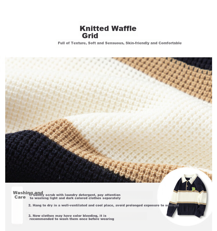 BALABALA Boys' Sweater, Autumn Waffle Knit Pullover, Preppy Style, 201324103101 3