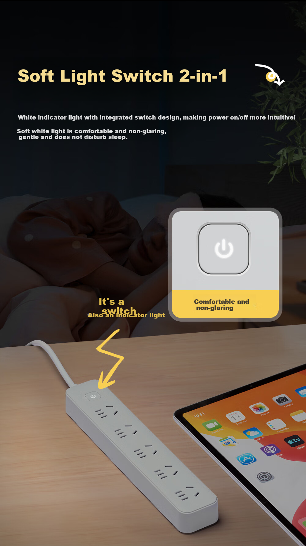 DELIXI National Standard Socket/power Strip/extension Cord/outlet Strip/power Bar 3-Outlet Combination Master Switch, 3 Meters, Moonlight Gray 6