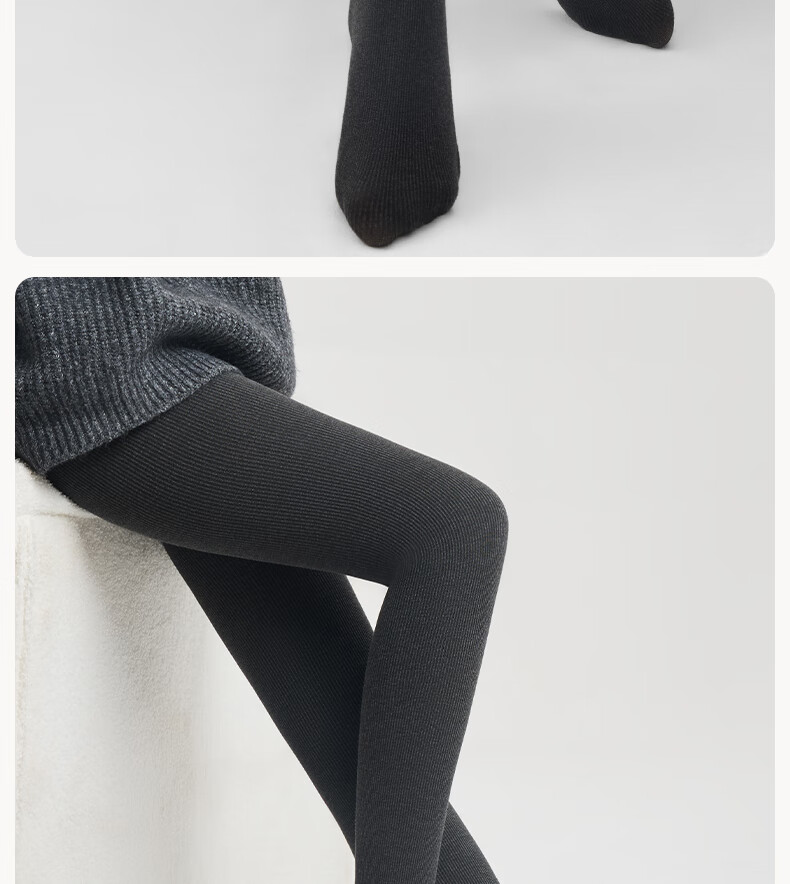 Youkeshu Women's Vertical Stripe Thickened Thermal Leggings Autumn Winter Slimming Cotton Pants Gray 16