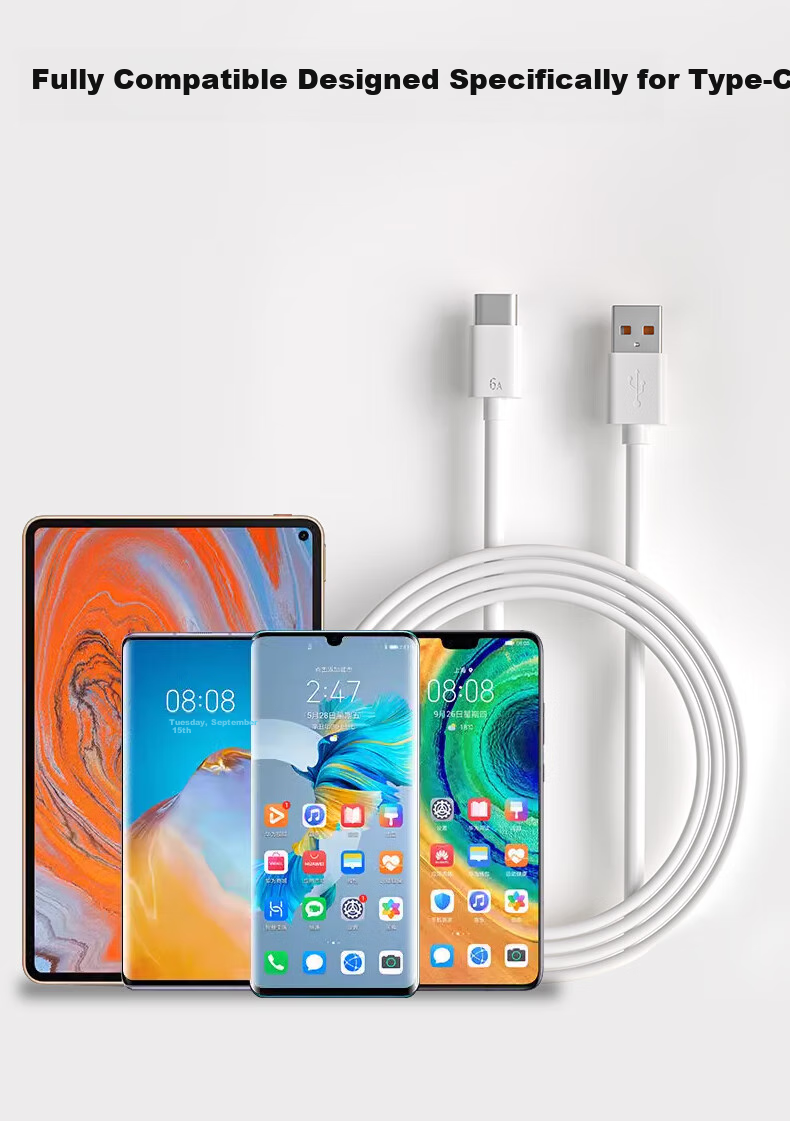 Zitai Type-C Data Cable, 6A Super Fast Charging 100W Phone Charger Cable, Suitable for Huawei Honor Mate70/60/50/40pro/P80 Xiaomi, 1.5 Meters, White 2