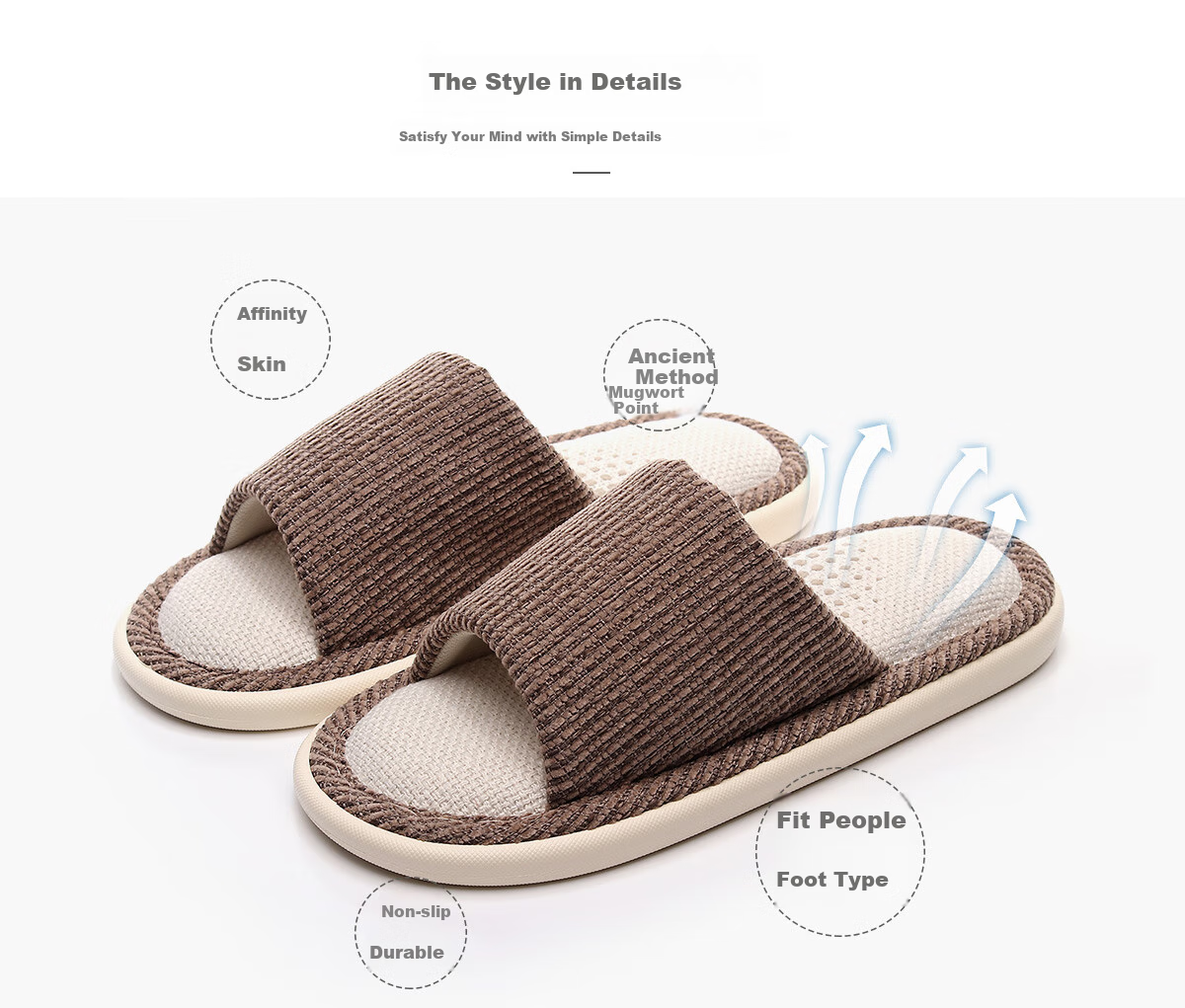 XGGC Four-Season Slippers for Men And Women, Spring And Autumn Indoor Home Use, Mugwort Soft Sole Breathable Cotton Linen Slippers, Brown, Size 40-41 3