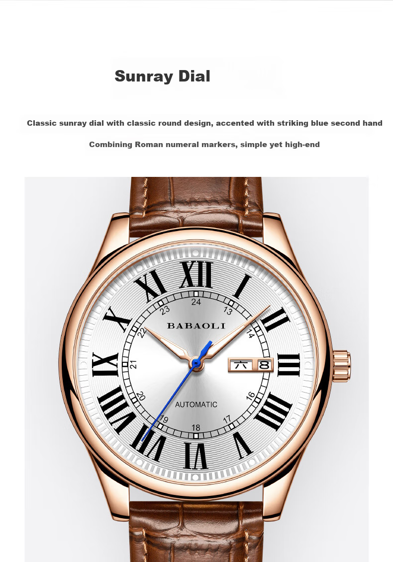 Babaoli Brand Men's Watch, 2026 New Model Fully Automatic Mechanical Watch with Luminous Dial And Date Display, Top Ten Birthday Gift for Boyfriend 5