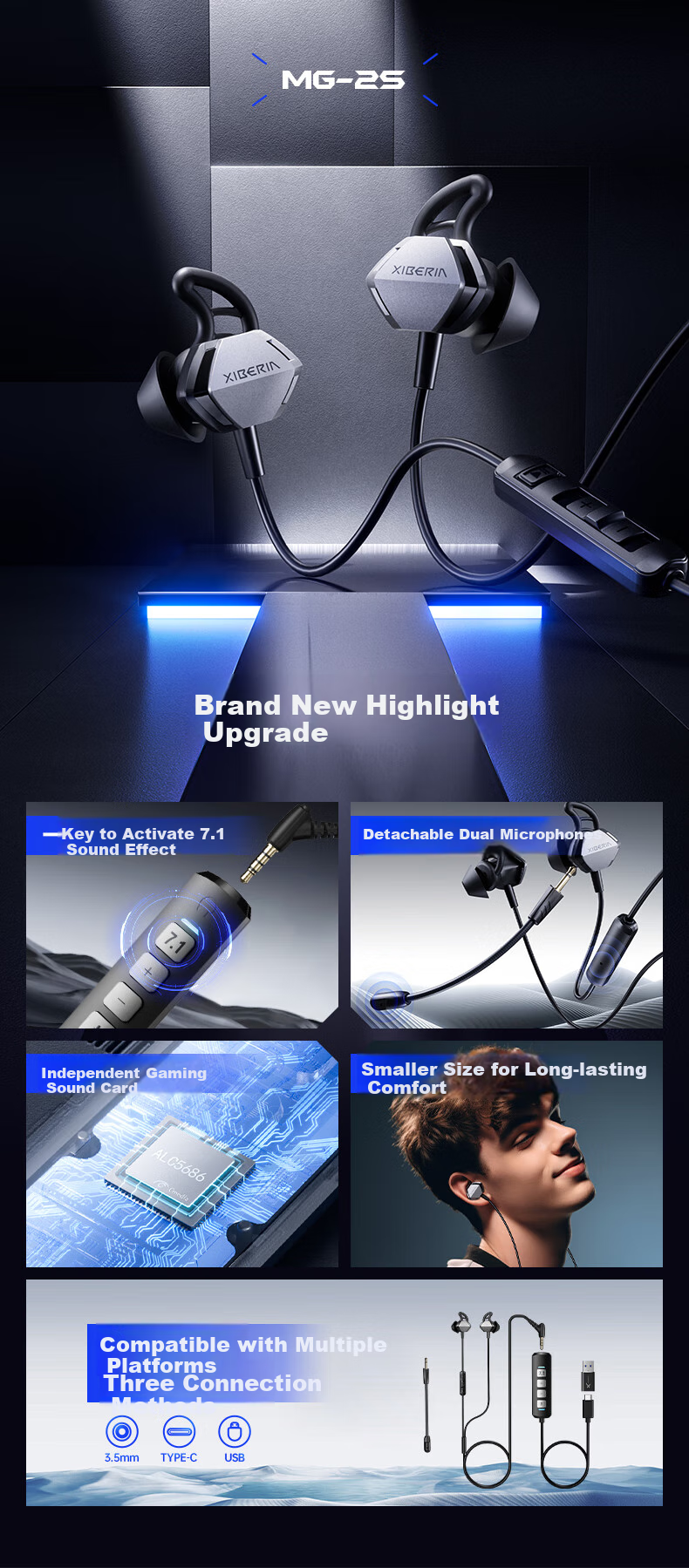 XIBERIA Mobile Gaming In-Ear Wired Headset, 3.5mm Computer And Phone Earphones for PUBG, E-Sports, Music, Noise-Cancelling, Detachable Microphone, Compatible with All Platforms, MG-2S Iron Gray 1