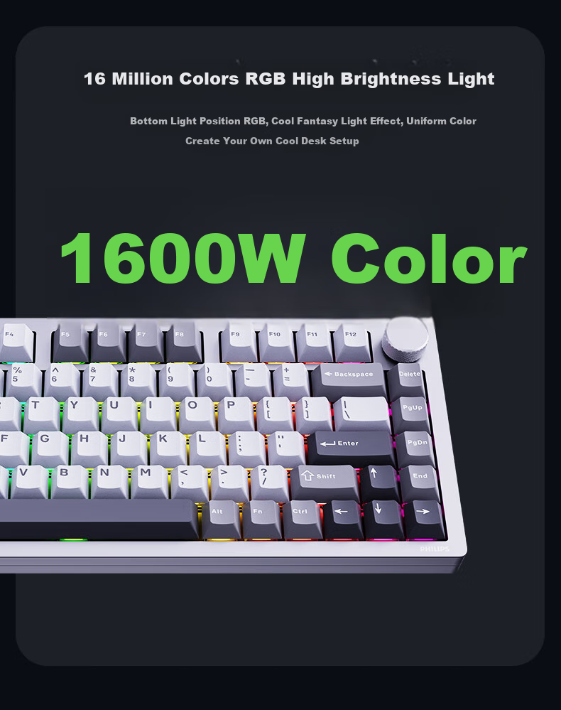 PHILIPS F610 Mechanical Keyboard, Wireless Tri-Mode Customizable Keyboard, Gasket Structure, Full Hot-Swappable Keys, Gaming E-Sports, Aluminum Keycap Keyboard, New Year's Gift for Boyfriend 5