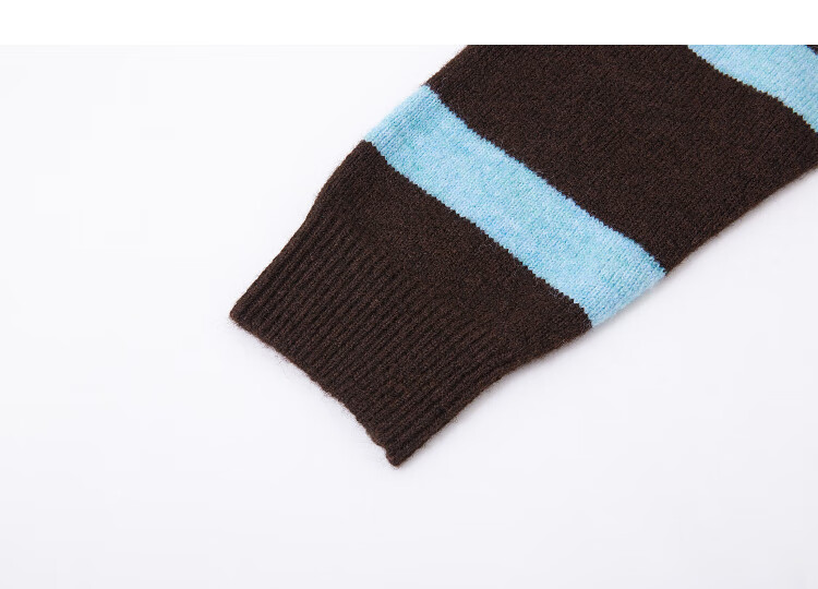 Demana Sea Salt Canelé Winter Retro Colorblock Striped Lapel Wool Blend Knit Sweater for Women 3