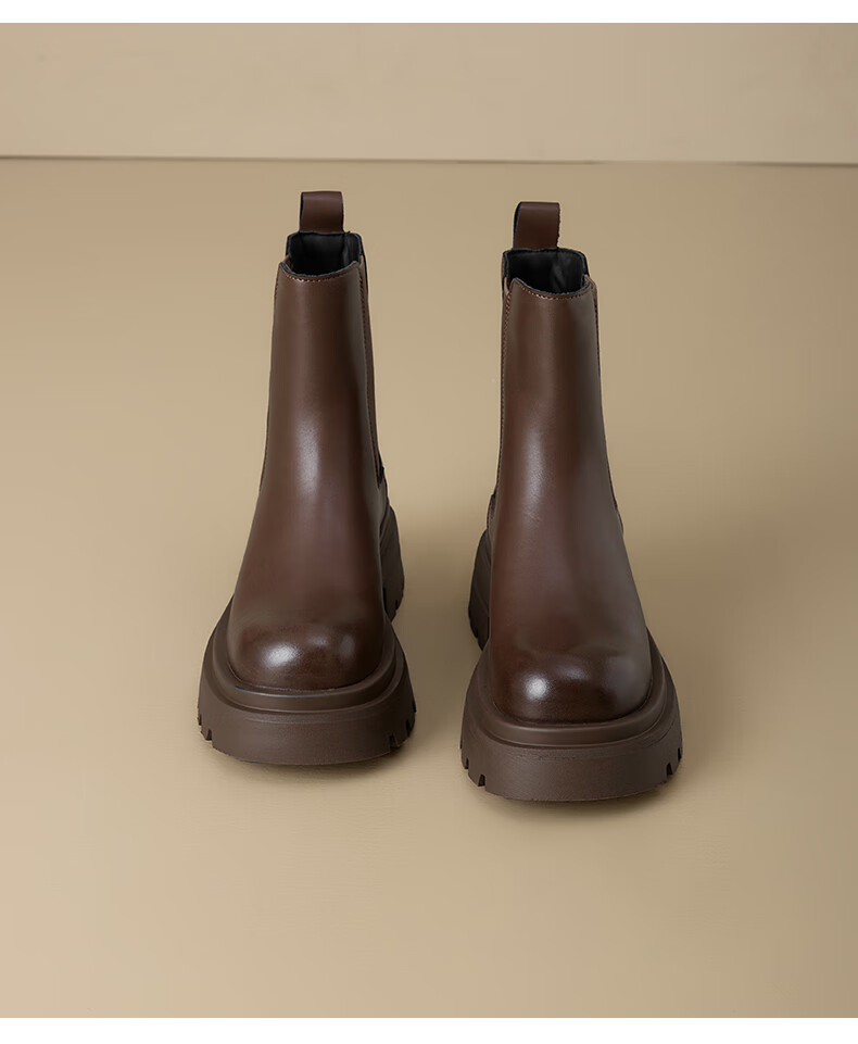 St&Sat Platform Martin Boots Women 2025 New Autumn Winter Genuine Leather Knight Short Boots British Black Chelsea Boots 10