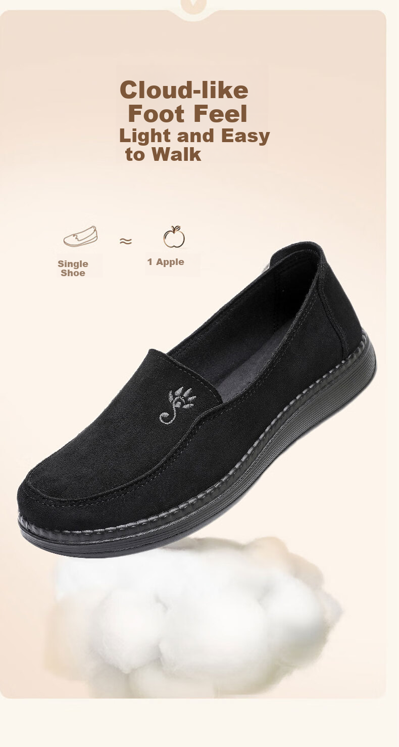 Ankang Old Beijing Cloth Shoes for Women, Spring And Autumn Soft-Soled Mom Shoes, Slip-On Flat Grandma Shoes, A9013, Black, Size 38 7