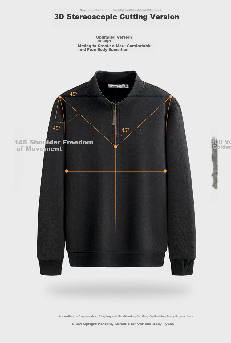 DANCING WOLVES [Anti-Static & Heat-Retaining] Half-Zip Stand-Collar Sports Sweatshirt, Comfortable Men's Sweatshirt, 001 Black, XL 5