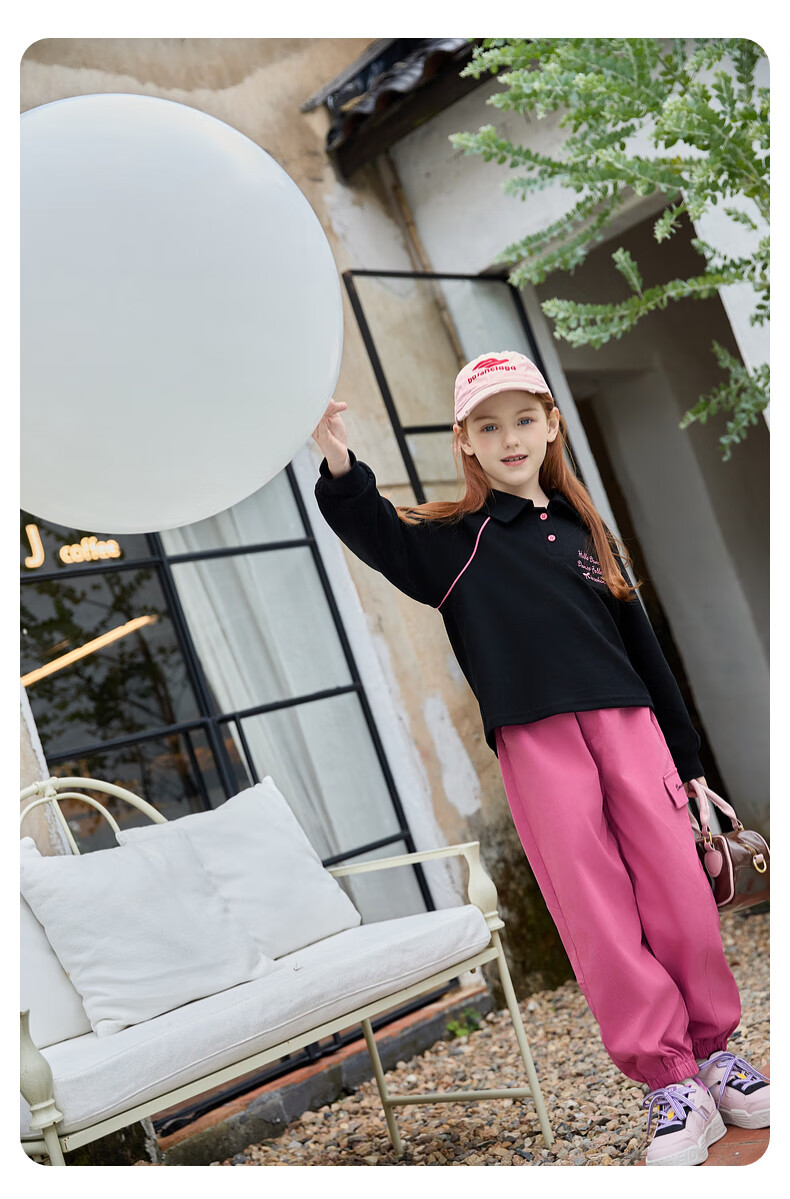 Fulromy Girls' Spring Autumn New Trendy Casual Top and Versatile Jogger Pants Two-Piece Set Black/Rose Red 160 13