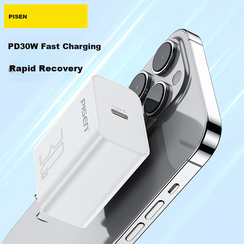 PISEN PD 30W Зарядное устройство Type-C, быстрая зарядка для Apple iPhone 17 Pro Max, iPad, Xiaomi, Huawei, белый