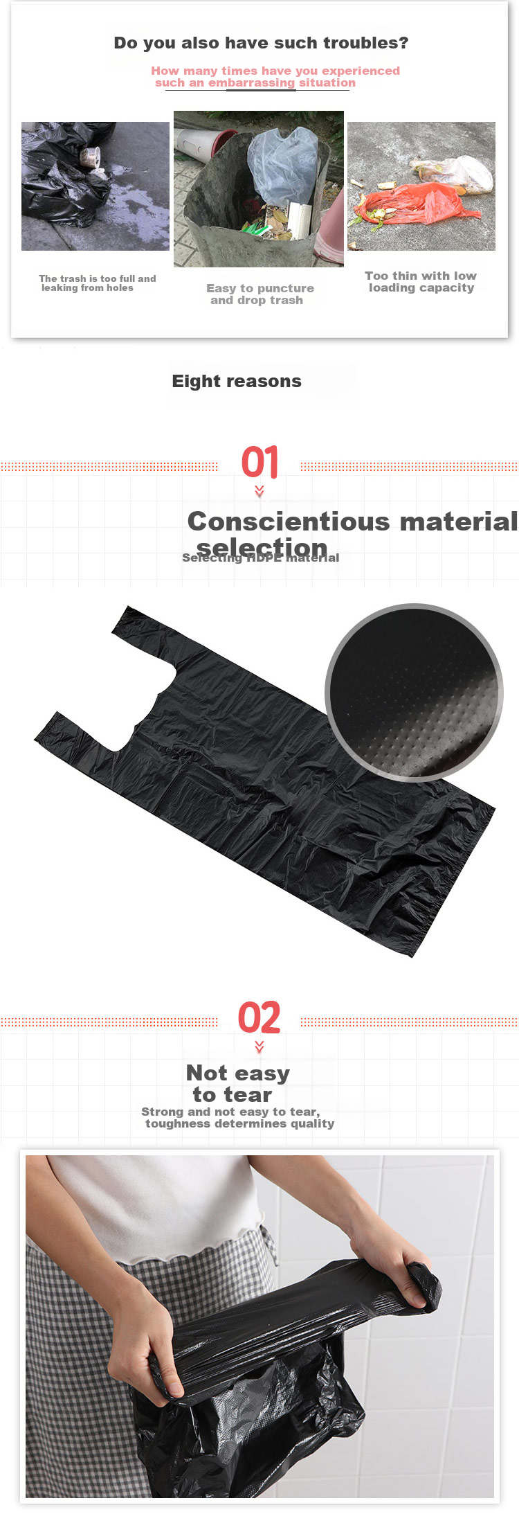 Ourunzhe Thick Black Vest-Style Garbage Bags, 30*60cm, 200 Count, 1.7 Microns, Handled for Home Use, 12L Trash Can Plastic Bags 1